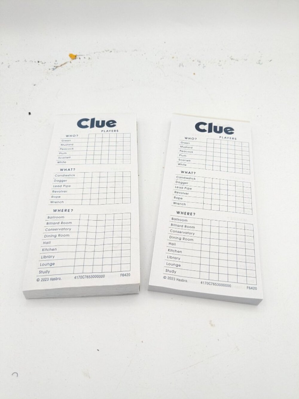 2023 Clue Board Game Replacement Parts 2 Detective Notes Pads